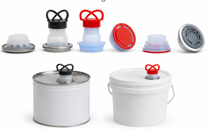 Industrial Containers & Spouts in use (Anti-Spill Technology)